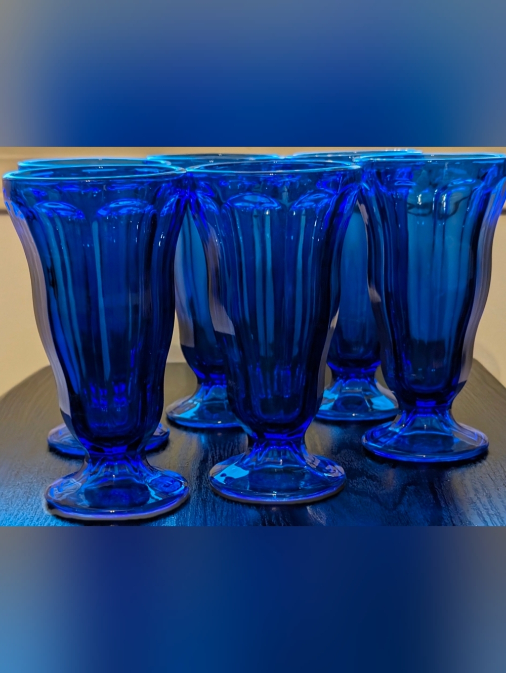 Cobalt Blue Pressed Glass Soda, Sundae,Parfait, Milkshake Fountain Glasses